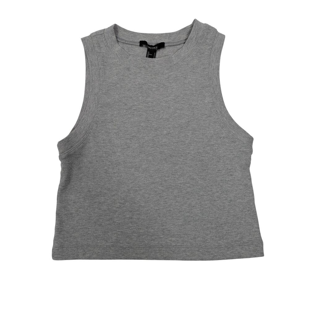 Women's Forever 21 Ribbed Crop Tank Top Light Heather Gray Size S